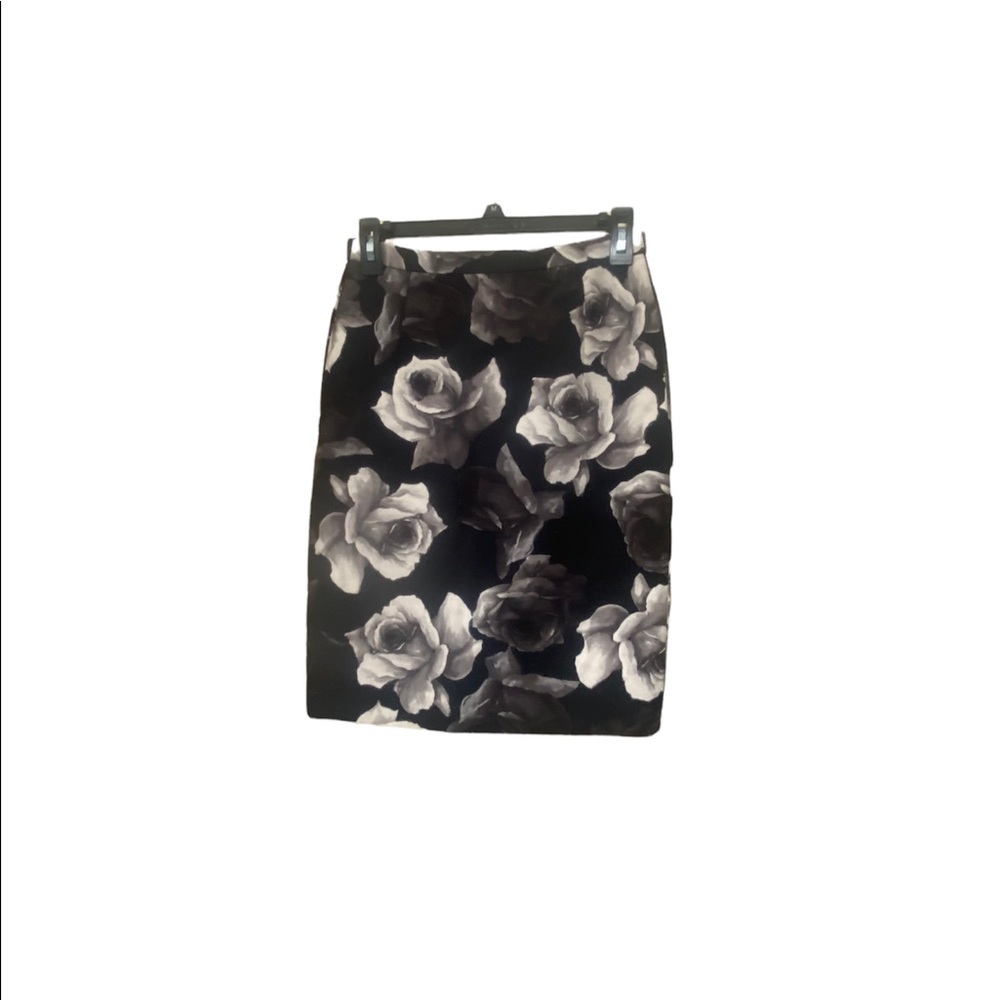 Lanvin Black Floral Pencil Skirt